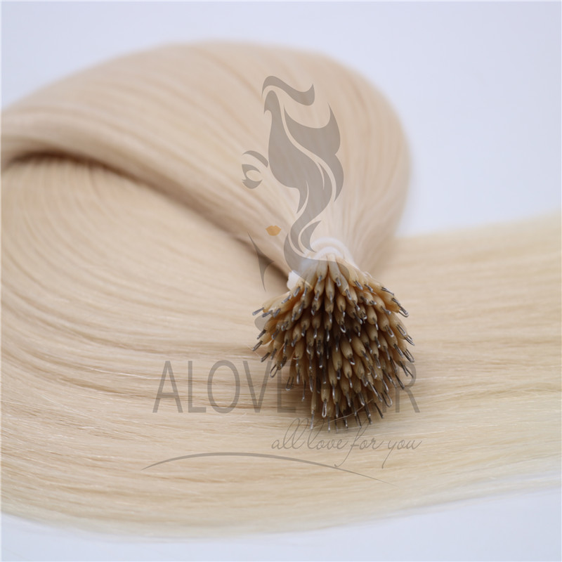 Blonde color nano ring hair extensions 